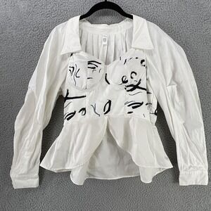 Lemon Tree Blouse Womens Medium White Collared Long Sleeve Pleated Ruffle Lined